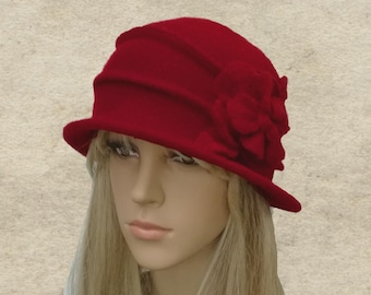Red Felt Wool Cloche Mr. John Classic Studded Winter Hat - Etsy display picture 1