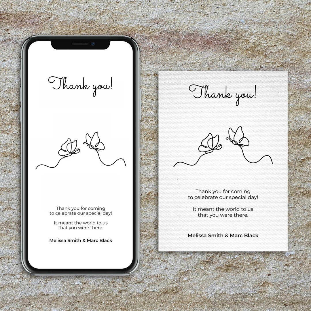 Minimalist Wedding Thank You Template | Butterflies | Editable Digital ...