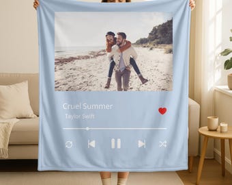 Gepersonaliseerde muziekdeken, aangepaste fotodeken, huwelijksverjaardagscadeaus, deken met je favoriete nummer, cadeaus voor stellen, Valentijnsdagcadeau