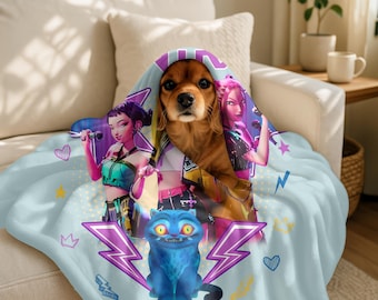 カスタムK-pop Demons Huntersブランケット、パーソナライズされたHuntrix Demon Huntersブランケット、Huntrixファンへのギフト、クリスマスプレゼント、Rumi Mira Zoey