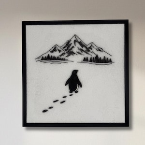 Nihilist Penguin Wire Wall Art, Minimalist Mountain Landscape String Art, Office Decor