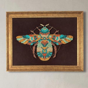 Filography Art Scarab Beetle Wire Wall Art with Gold and Silver Color Thread