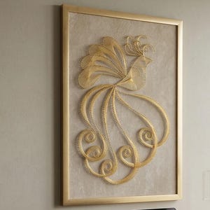 Gold Peacock Filography String Art Metal Wall Decor, Framed Animal Panel
