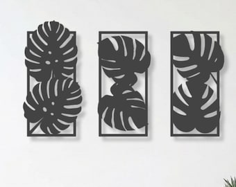 Monstera Leaf Metal Wall Art Set – Tropical Decor Panels