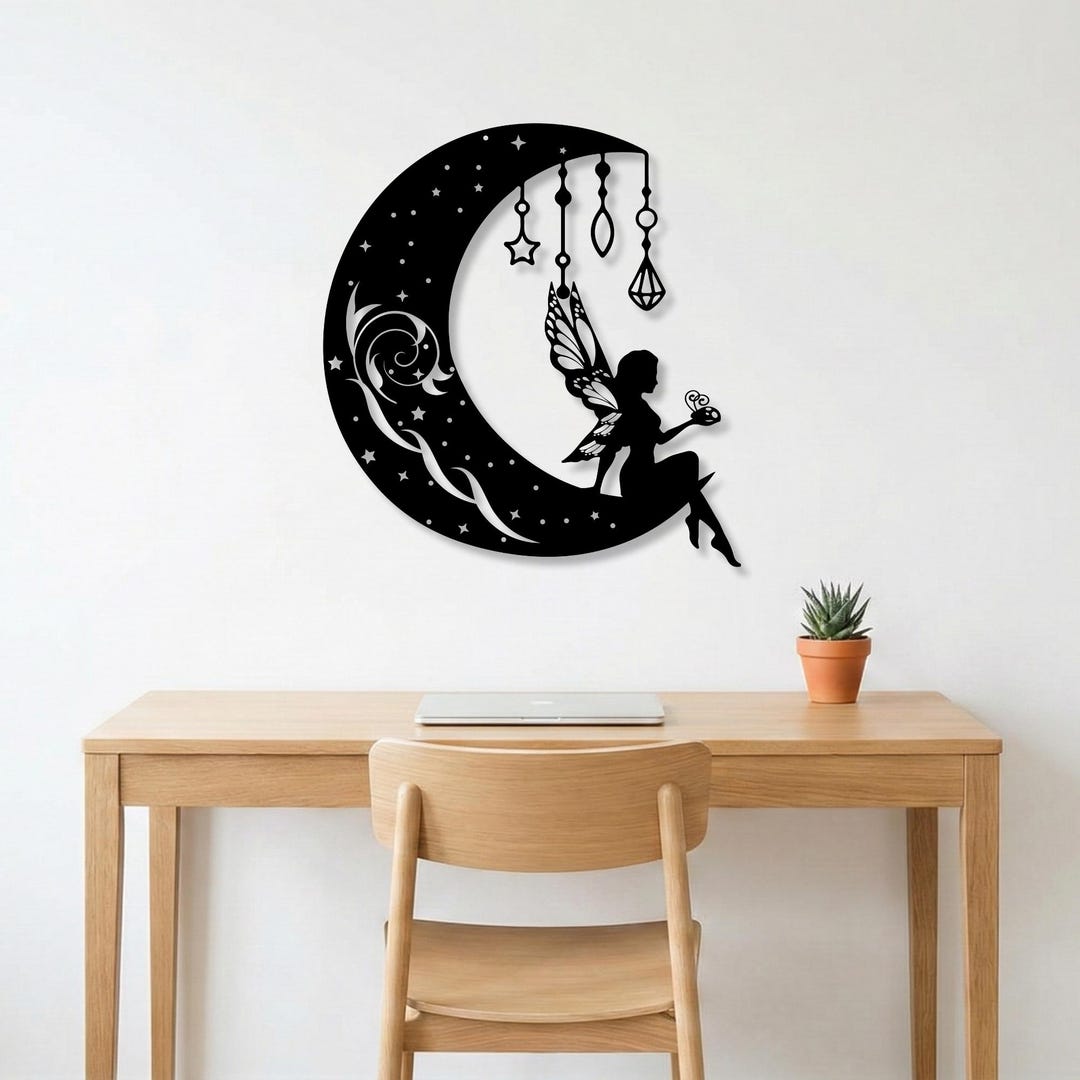 Fairy Moon Metal Wall Art – Whimsical Celestial Decor for Living Room ...
