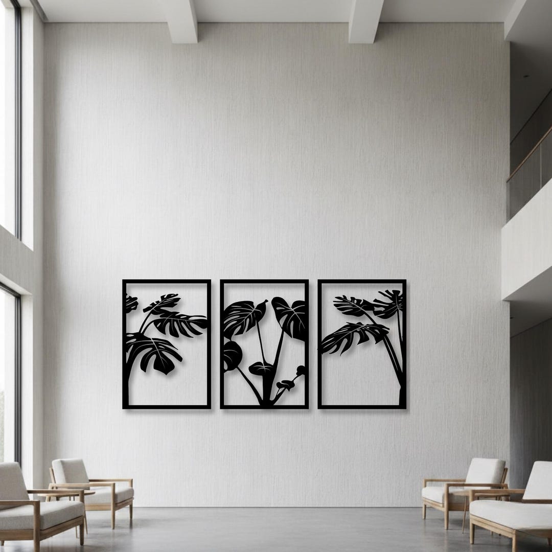 Monstera Leaf Metal Wall Art: Tropical Panel Set - Etsy