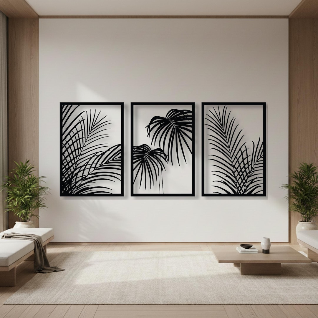 Tropical Leaf Metal Wall Art - Minimalist Botanical 3-panel Decor - Etsy