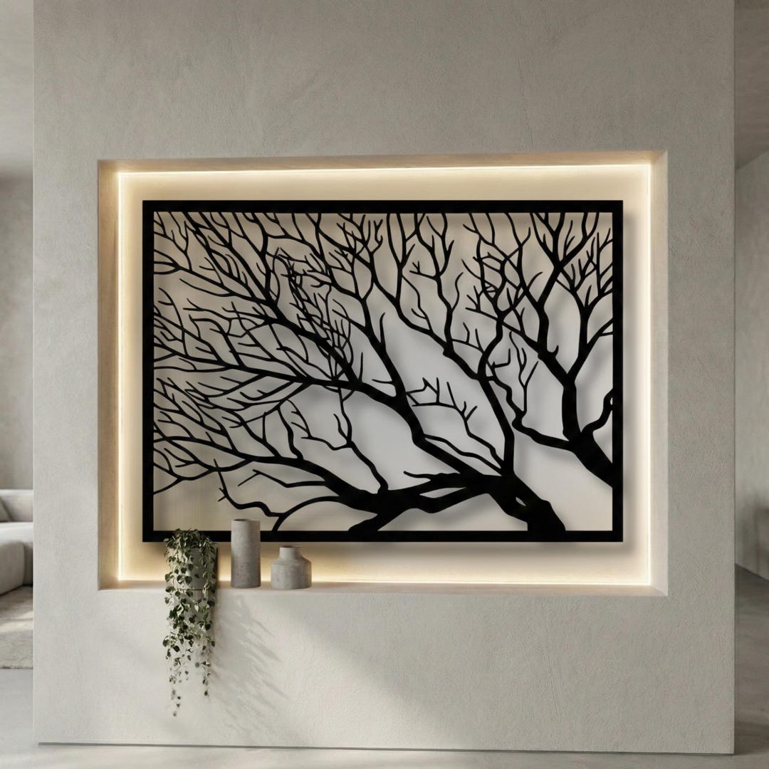 Minimalist Tree Branch Metal Wall Art - Custom Name Decor - Etsy
