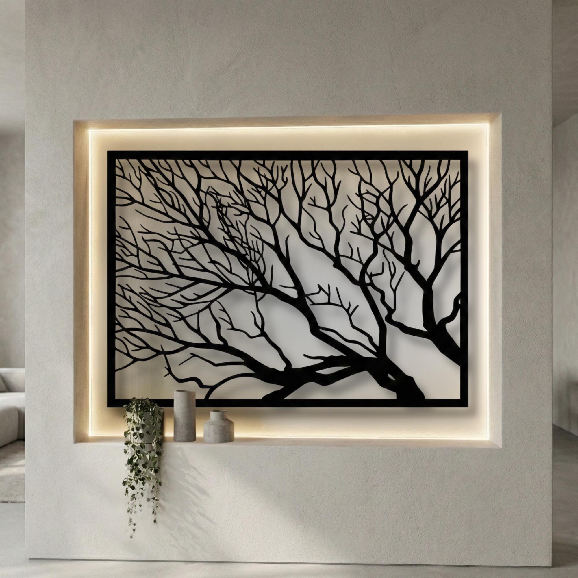 Minimalist Tree Branch Metal Wall Art - Custom Name Decor - Etsy