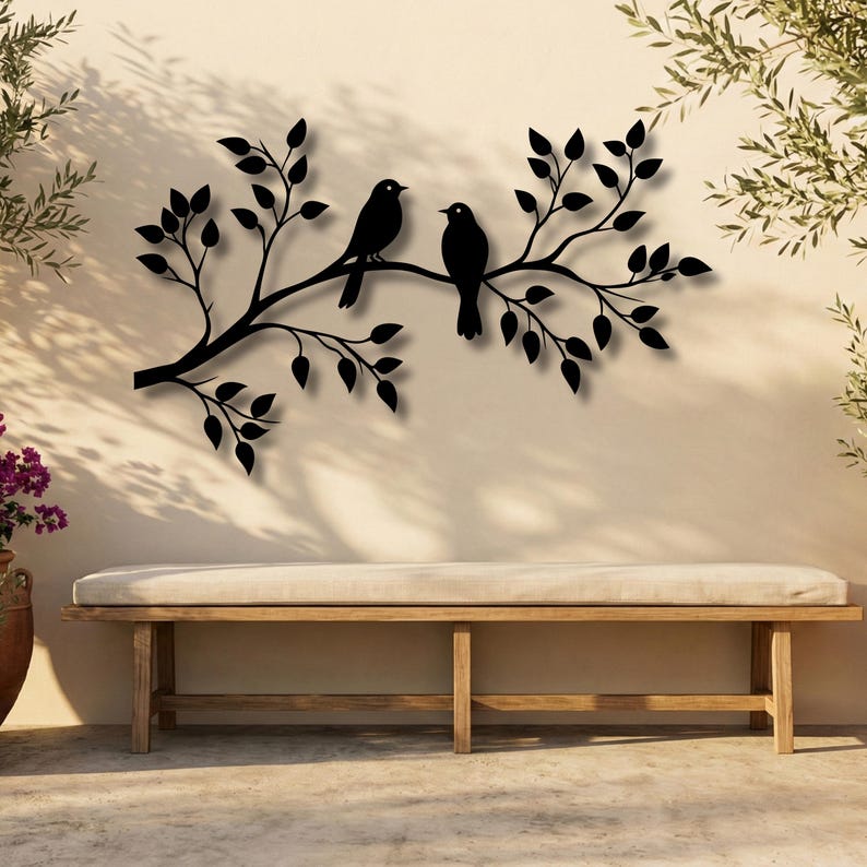 Birds on Branch Metal Wall Art – Minimalist Silhouette Decor - Etsy