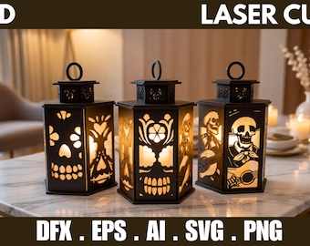 3d skull lantern svg bundle, halloween shadow box light files, sugar skull day of the dead lantern dxf eps ai png cricut glowforge