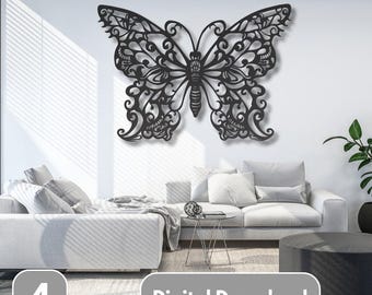 4 Butterfly Wall Art SVG, Intricate Butterfly Laser Cut File, CNC & Glowforge Digital Download, Decorative Wall Hanging Template,Nature Home