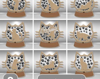 Katzenpfote Ornament SVG Bundle | Niedliche Katzenpfotenabdruck Weihnachtsschmuck | Geschenk für Tierliebhaber | Laser Cut CNC Datei