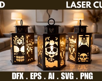 3d day of the dead lantern svg bundle, sugar skull shadow box light files, halloween dia de los muertos dxf eps ai png cricut glowforge