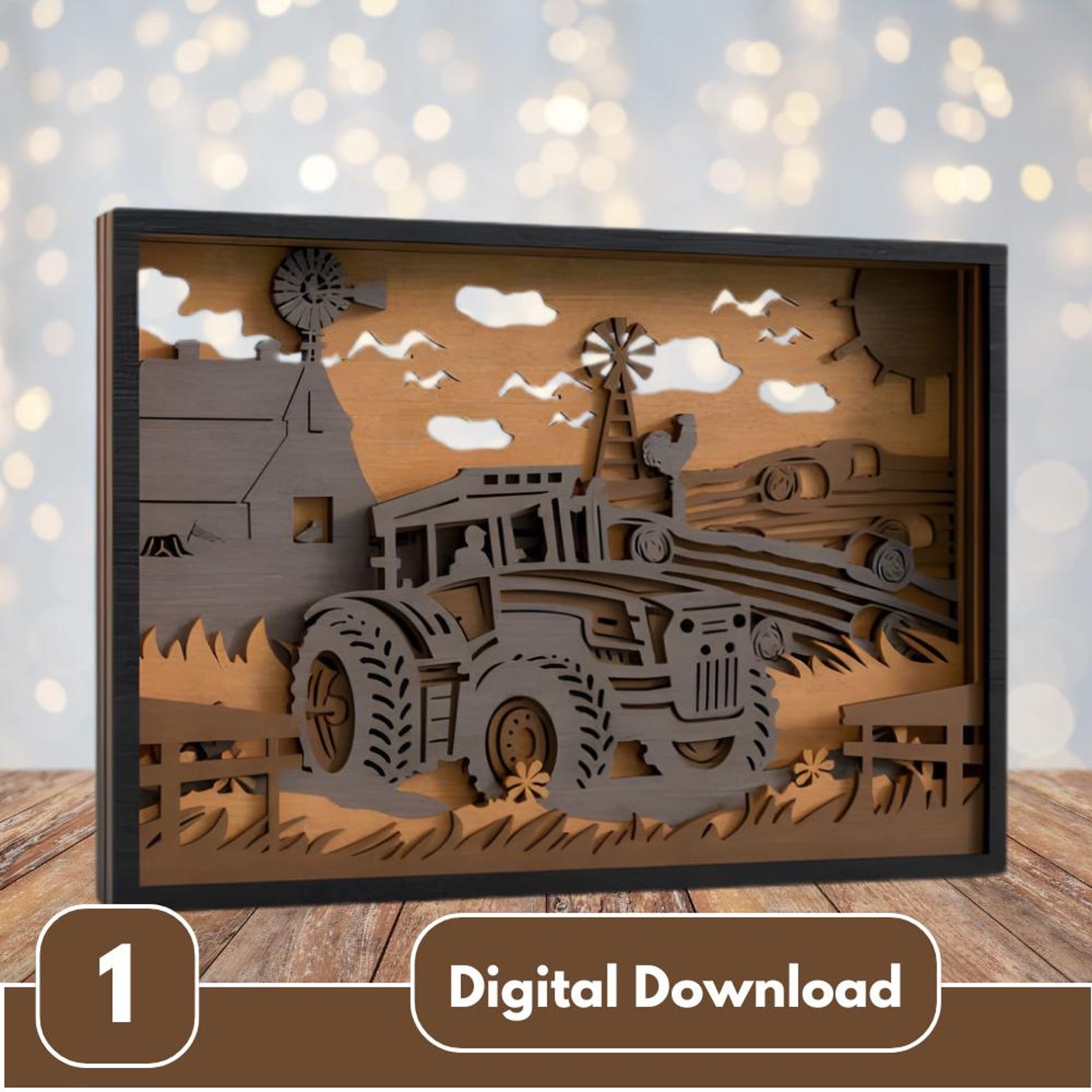 Tractor Shadow Box Farm Tractor Shadow Box SVG | Country Farmhouse Layered Wood Art ...