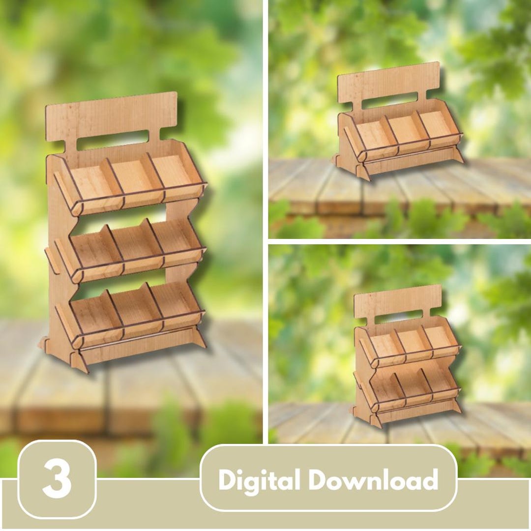 Stand Rack Template Wood Display Stand SVG, Tiered Shelf Organizer Laser Cut File, Wooden ...