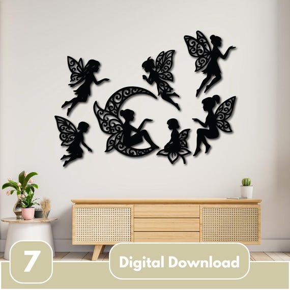 Fairy Wall Art SVG, Magical Fairy Silhouette Bundle, Laser Cut Wall Decor File, CNC & Glowforge Digital Download, Fantasy Home Decor SVG Set