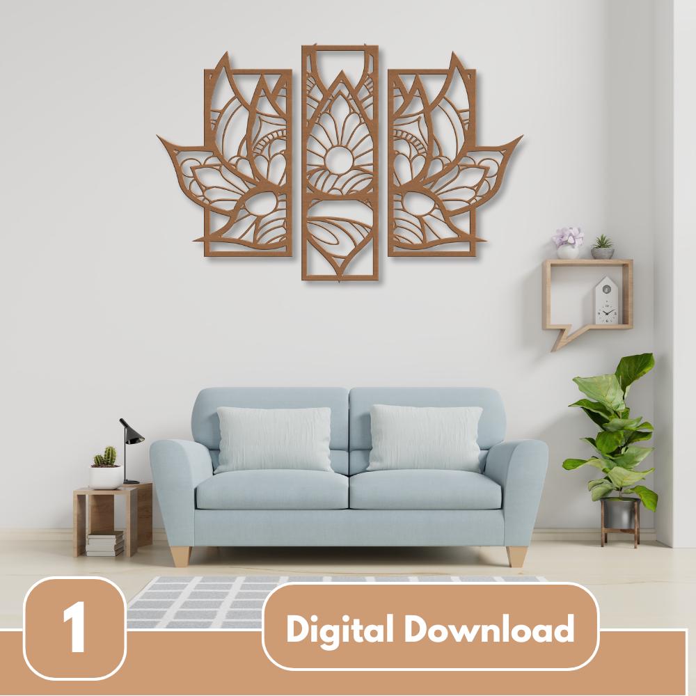 Lotus Mandala Wall Art SVG | 3 Panel Layered Cut File | Laser Cut CNC ...