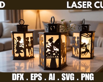 3D-sprookje lantaarn svg bundel, magische fee schaduw vak licht bestanden, fantasie bos gloed lamp dxf eps ai png cricut glowforge