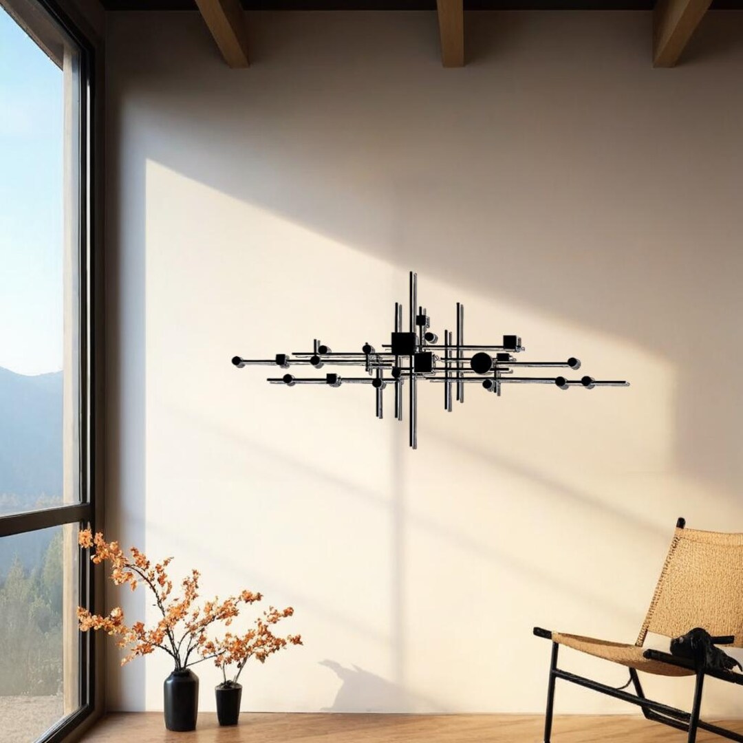 Modern Metal Wall Art, Abstract Geometric Iron Sculpture in Black ...