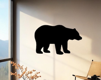Bear Metal Wall Art Silhouette, Black Minimalist Cabin Decor for Living Room | Rustic Wilderness Bear Wall Hanging Gift