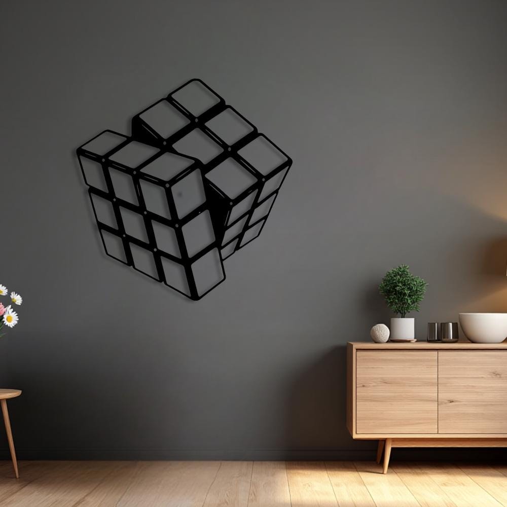 Rubik's Cube 3D Wall Art Metal Wire Sculpture, Geometric Puzzle Decor ...