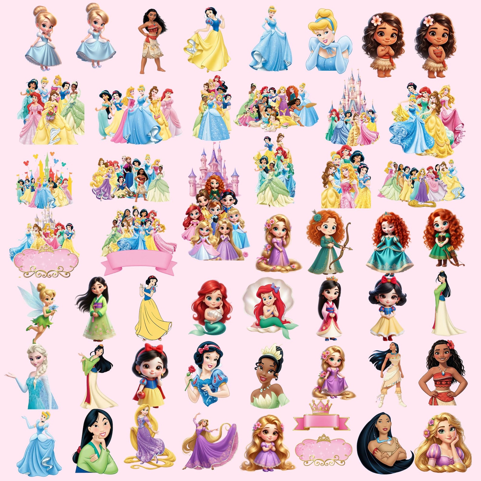 Princess Cliparts Bundle, Princess Cartoon PNG Images, Birthday Theme ...