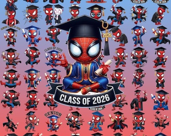 60+ Hero Characters Graduation 2026 Png Bundle, Cute Cartoon Graduation Cap Png, Super Hero Graduation Clipart, Hero Senior 2026 Png