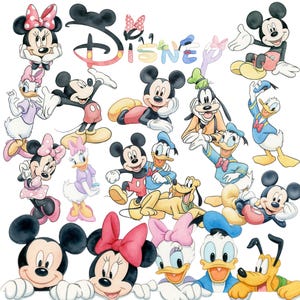 140+ Micky und Freunde Cute Kit, Zartes Wasserfarben, Disney Charaktere, Baby Micky und Freunde, Digital Aquarell Kit, Clipart für Kinder