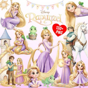 Prinsessan Rapunzel Akvarellpaket 130+ PNG Clipart - Trassel, Kommersiellt bruk (Digital nedladdning)