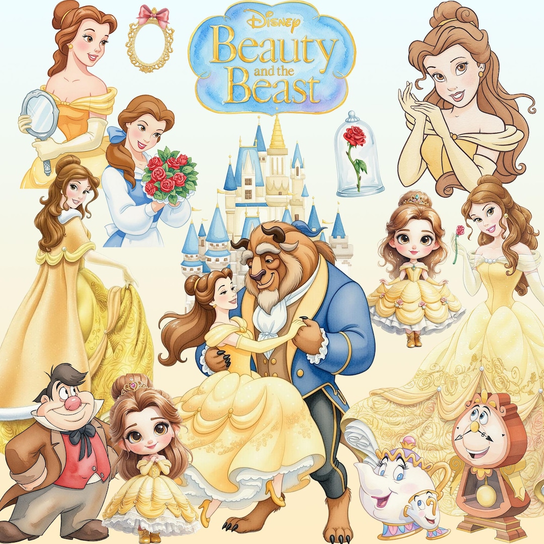 70 PNG Belle Watercolor Clipart Bundle: Beauty and the Beast PNG Images ...