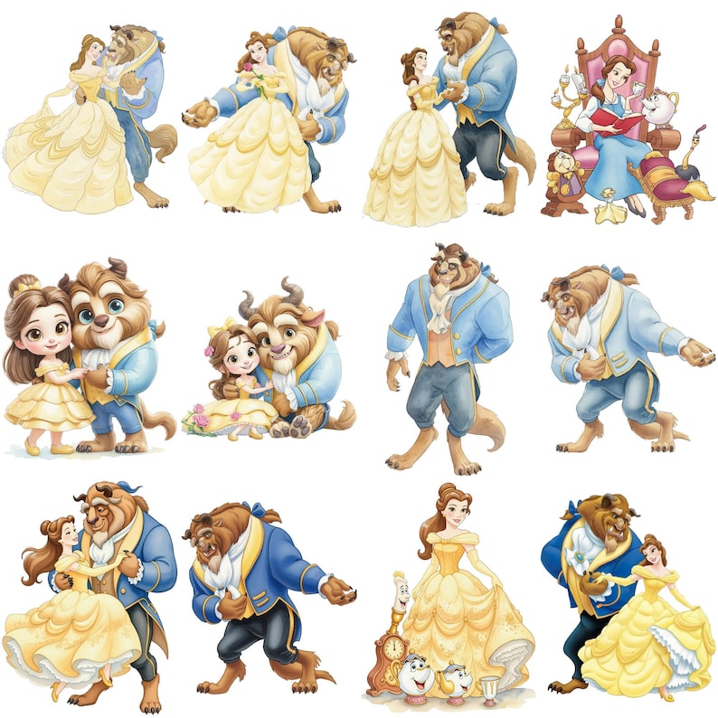 70 PNG Belle Watercolor Clipart Bundle: Beauty and the Beast PNG Images ...