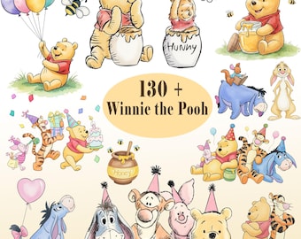Winnie the Pooh Watercolor Digital Kit, Baby Winnie the Pooh Clipart, Winnie the Pooh Watercolor Digital Kit,Pooh and Friends