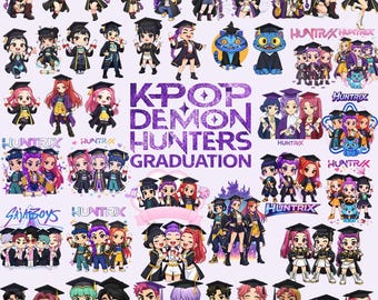 Kpop Demon Hunter Chibi Graduation PNG Bundle Clipart 300 DPI, Class of 2026 Grad PNG Digital Download