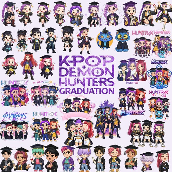 Kpop Demon Hunter Chibi Graduation PNG Bundle Clipart 300 DPI, Class of 2026 Grad PNG Digital Download