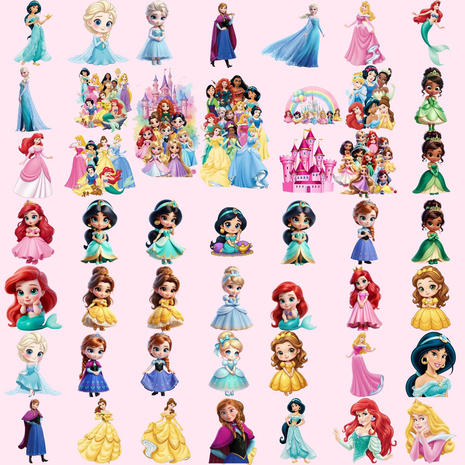 Princess Cliparts Bundle, Princess Cartoon PNG Images, Birthday Theme ...