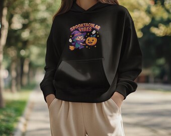 Sudadera con capucha de Halloween: Sudadera con estampado de bruja y calabaza espeluznante