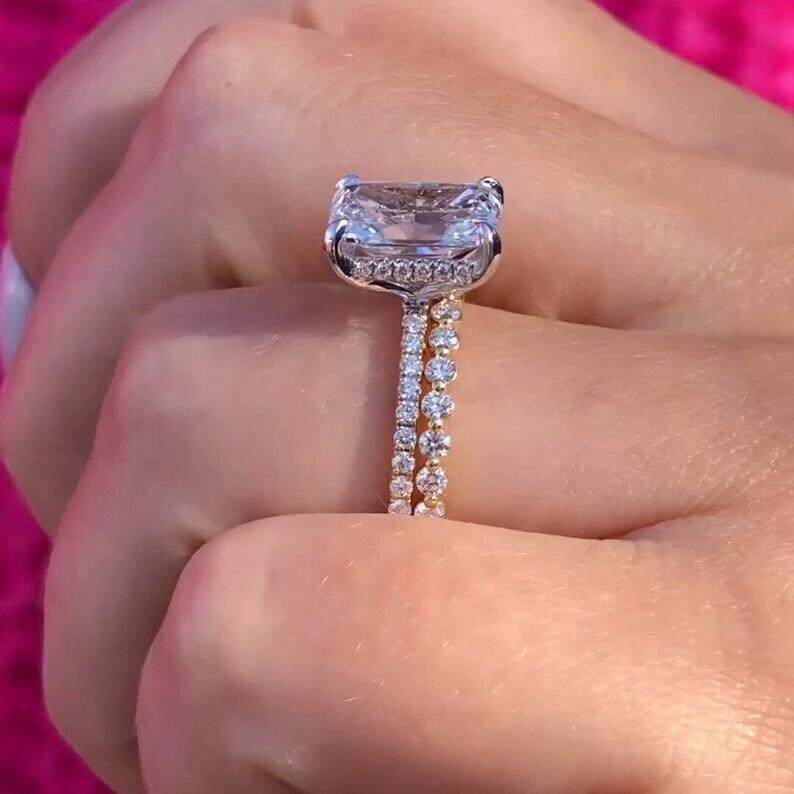 3CT Radiant Cut Moissanite Bridal Set 14k Solid Yellow Gold Engagement ...