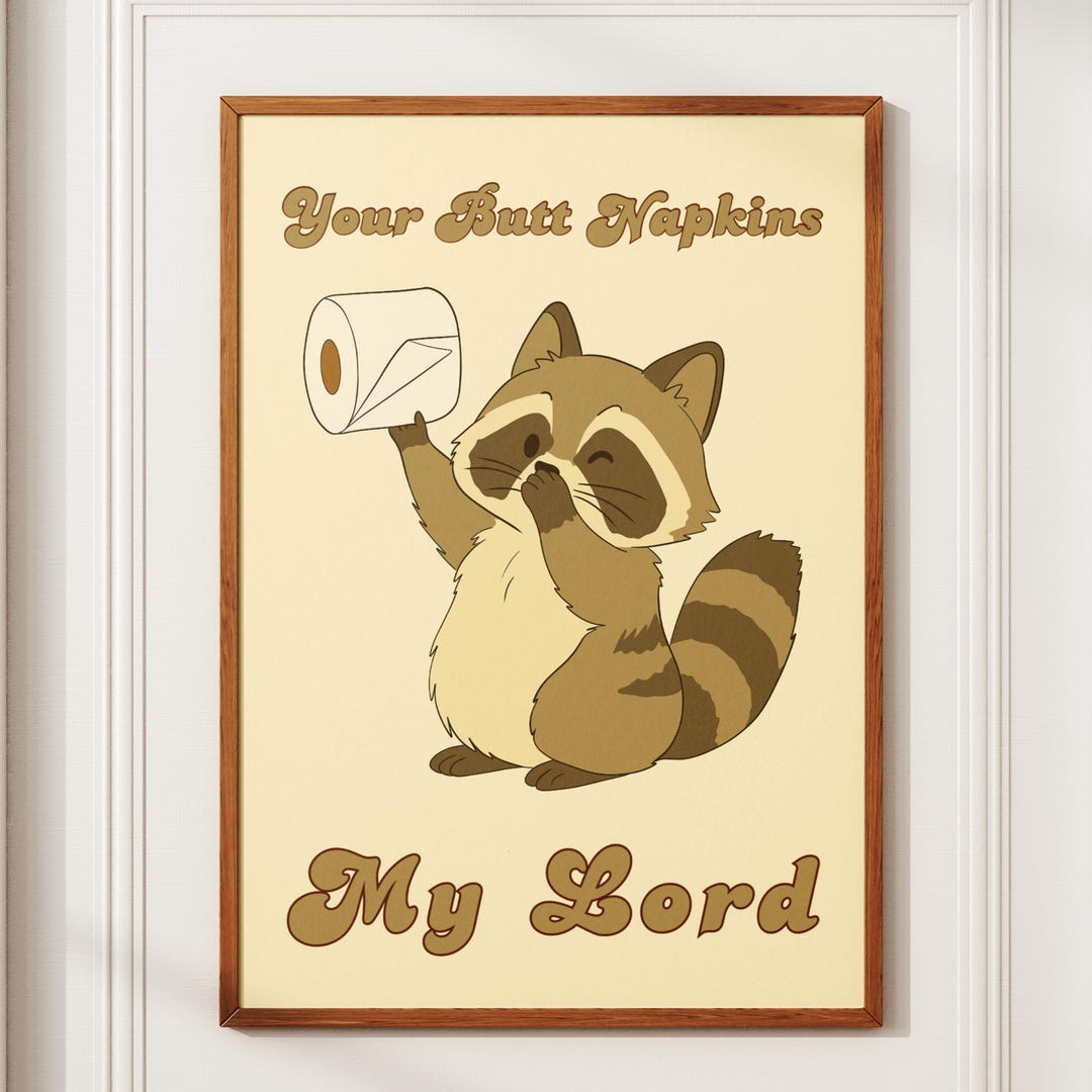 Funny Raccoon Toilet Paper Art Print, Retro Bathroom Humor - Etsy