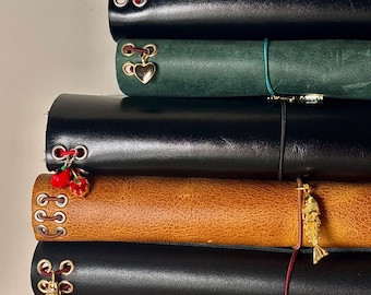 Personalized Leather Journal Cover, Refillable with Charms Bifold and Trifold A5 A6 B5