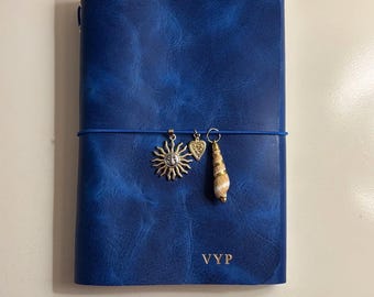Blue Trifold Journal Louise Carmen Dupe Traveler's Notebook Crazy Horse Leather Charms Custom Sizes