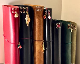 Personalized Leather Journal Cover, Refillable with Charms