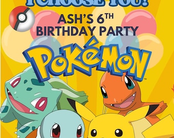 Invitación de Pokémon, tarjeta de invitación de cumpleaños, plantilla editable de Canva, invitación digital, descarga instantánea, invitación digital de Pokémon