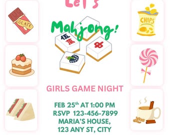 Mahjong Invitation! Canva Editable Template, Digital Invitation, Instant Download