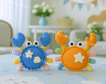 Padrão de caranguejo fofo em crochê, pelúcia de animal marinho amigurumi, tutorial fácil em PDF para iniciantes, decoração de praia, ideia de presente artesanal com tema de oceano