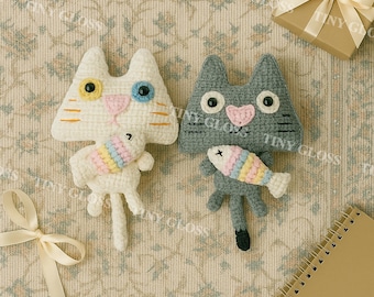 Cat Amigurumi Häkelanleitung: Kätzchen mit Fisch (PDF-Anleitung)