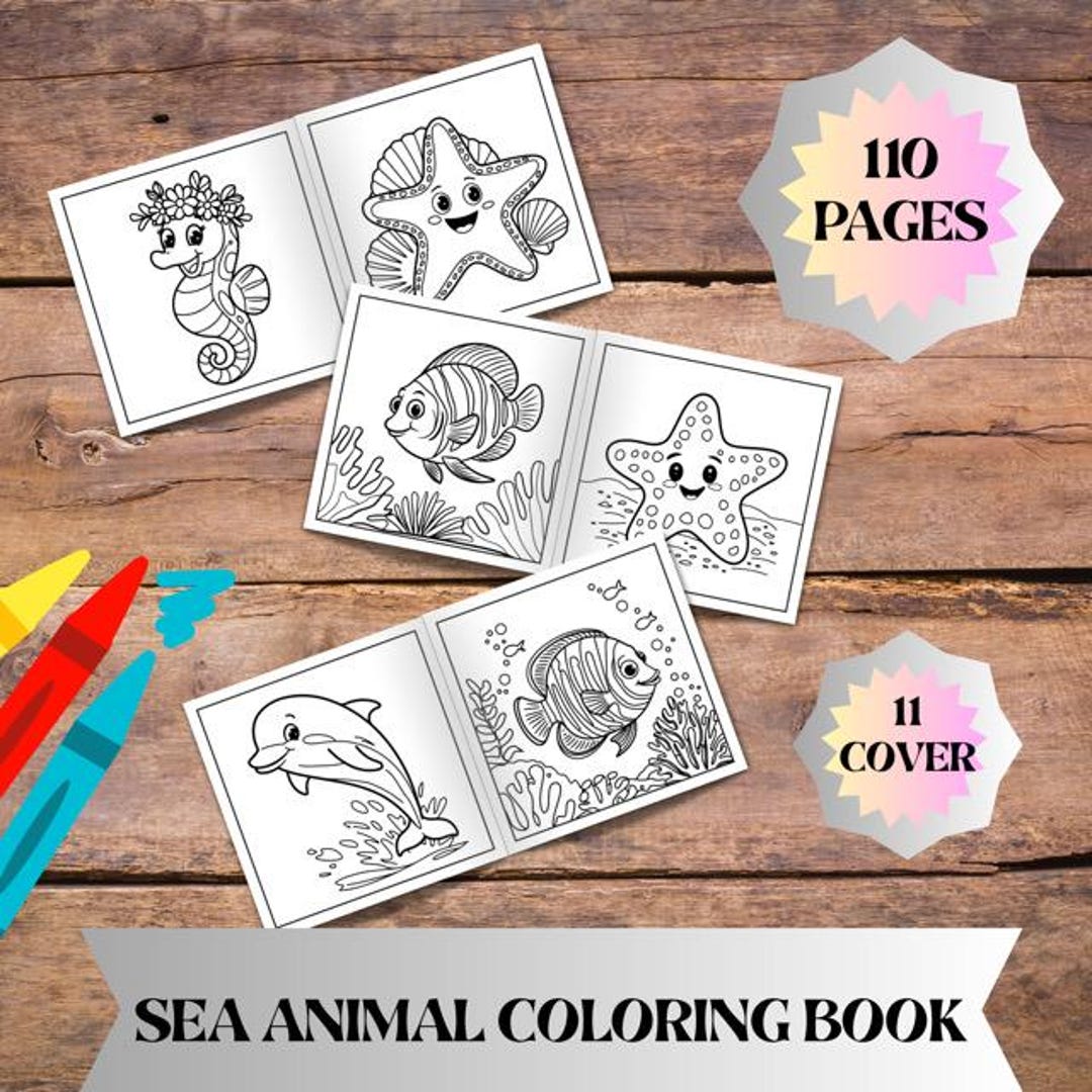 Sea Animal Coloring Book for Kids, 110 Cute Ocean and Marine Creatures ...