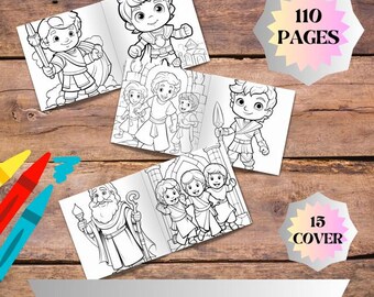 Bible Coloring Book for Kids, 110 Pages Christian Printable Coloring, Bible Stories for Children, Religious Activity Book, Instant Download