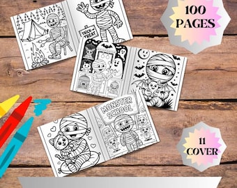 Cute Mummy Coloring Book for Kids, 100 Pages Halloween Bundle, Funny Monster Coloring Sheets, Spooky Cute Printable Art, Digital Download