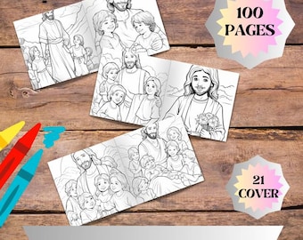 Bible Coloring Book for Kids, Christian Coloring Pages Printable, Jesus and Children Coloring, Instant Download